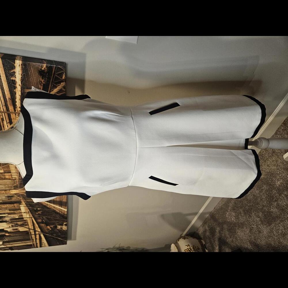 Classic White Midi Dress with Black Trim